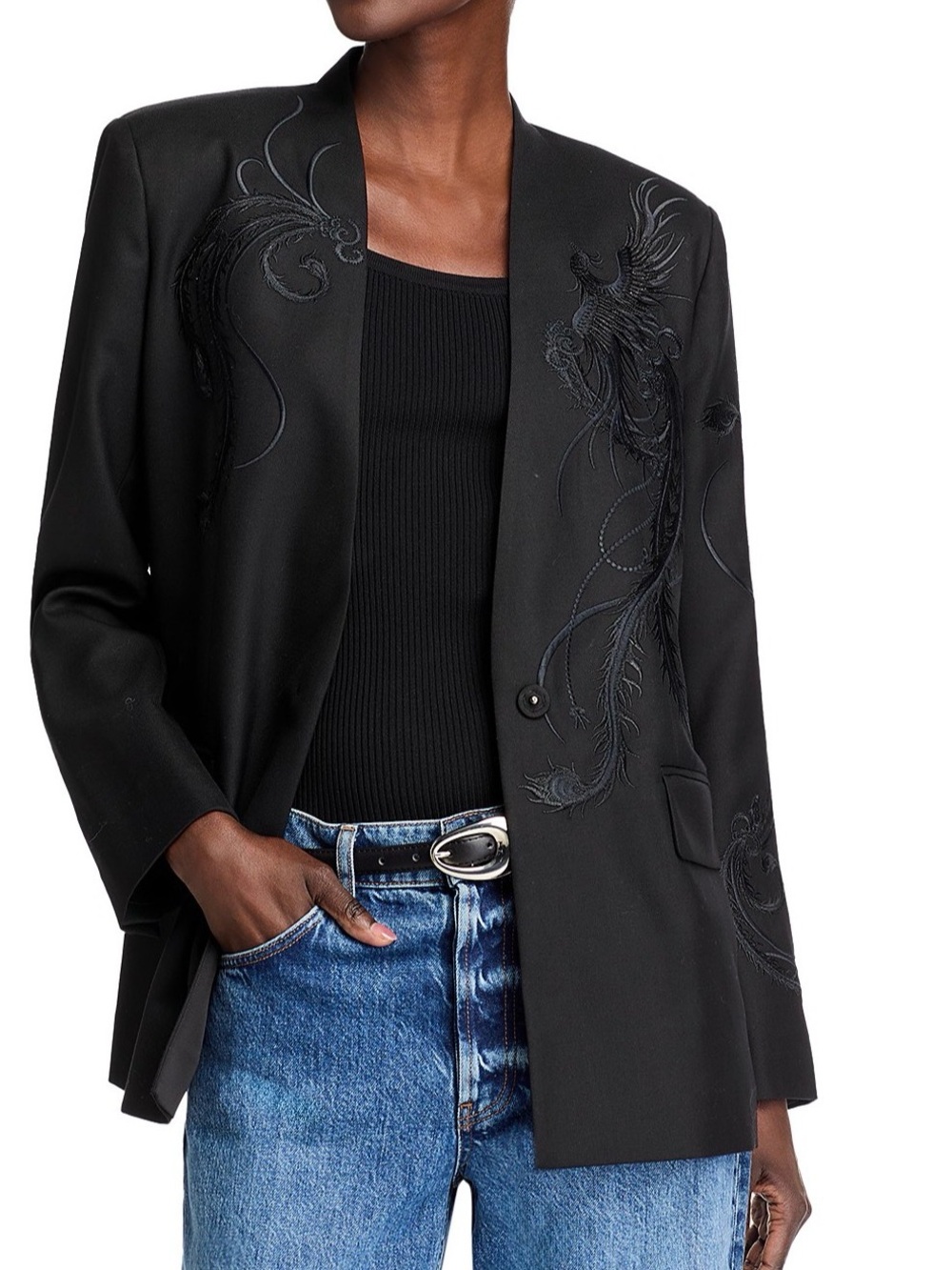 Kobi Halperin Black Embroidered Open-Front Blazer